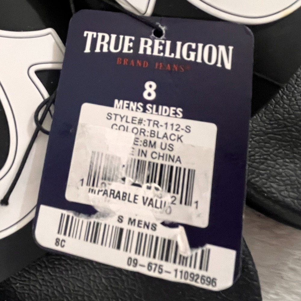 True Religion Men's TR-112-S Black & White Logo Slide Sandals Lightweight Size 8 - Picture 2 of 6